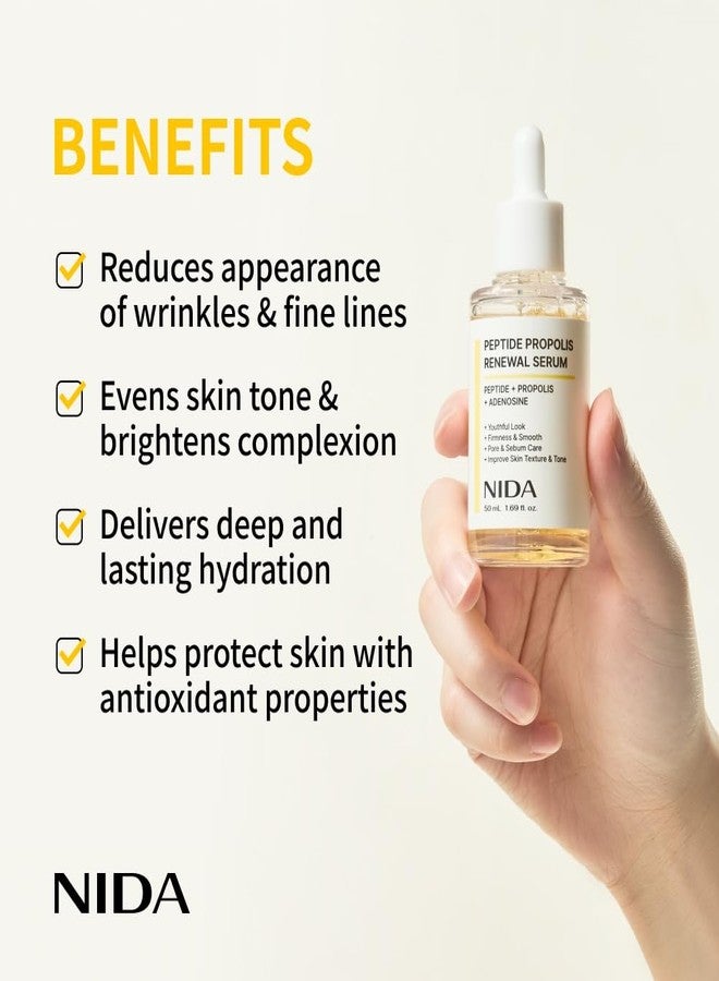 NIDA Peptide Propolis Renewal Serum | Peptide Complex, Propolis Extract, Adenosine | Youthful Look, Wrinkles, Fine Lines, Pore & Sebum Care | 1.69 fl.oz., 50ml (Updated) - Image 3
